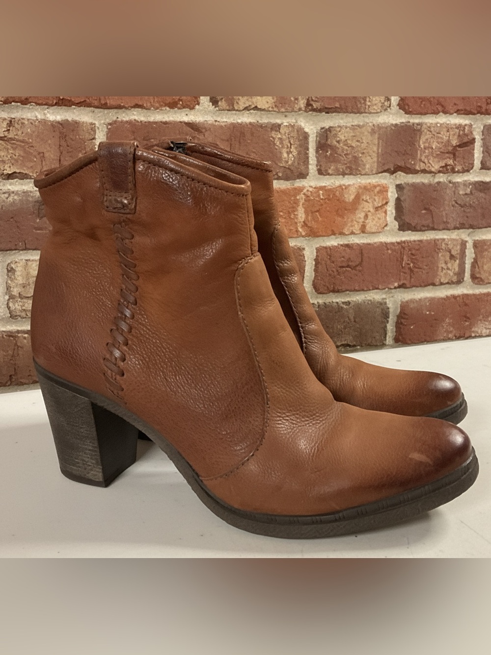 Miz Mooz Women's Brown Leather Ankle Boots Braided Side Zipper Size EU42/US 10.5